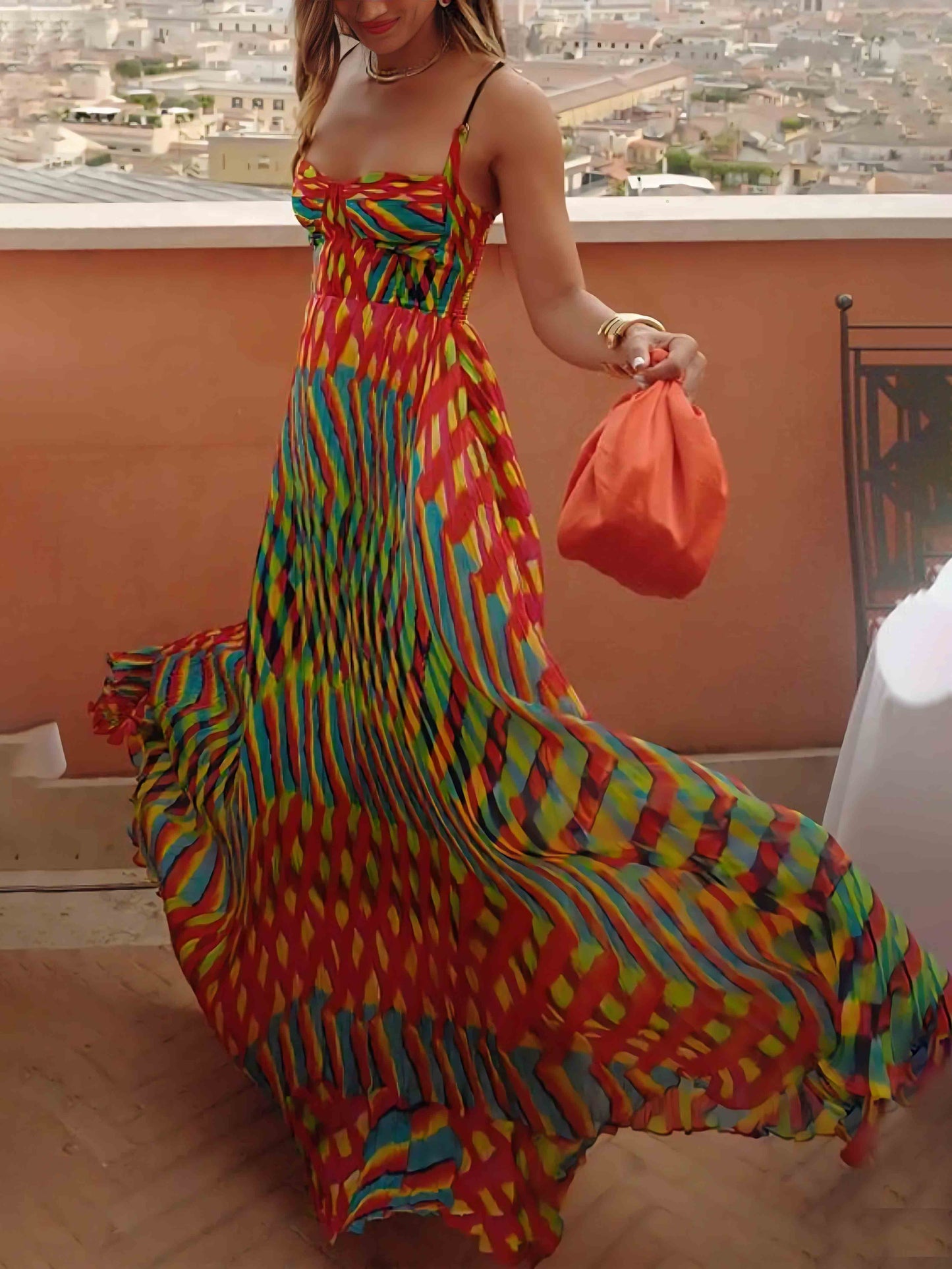 Chic Custom Hand-Painted A-Line Maxi Dress