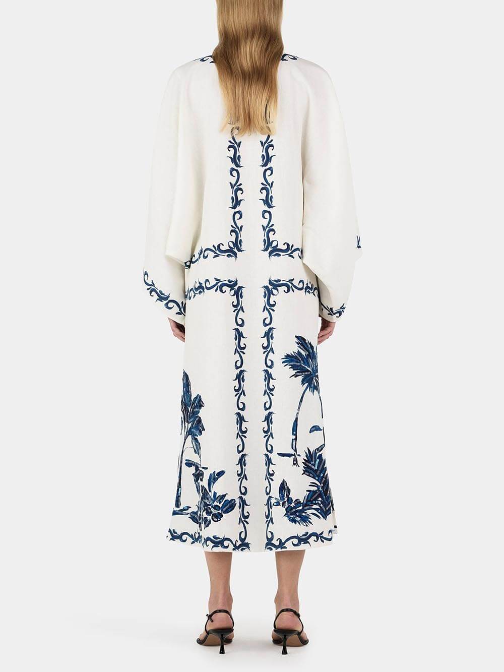 Retro Hawaiian Print Sequin-Embellished Oversized Midi Dress