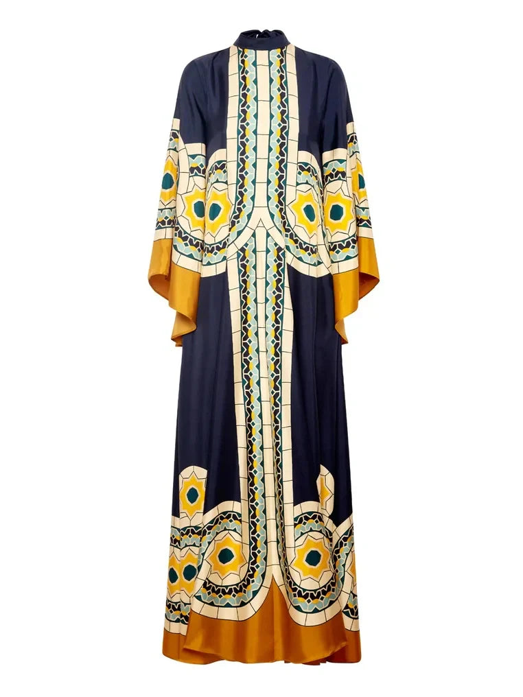 Maxi Dress with Twill Art Deco Print