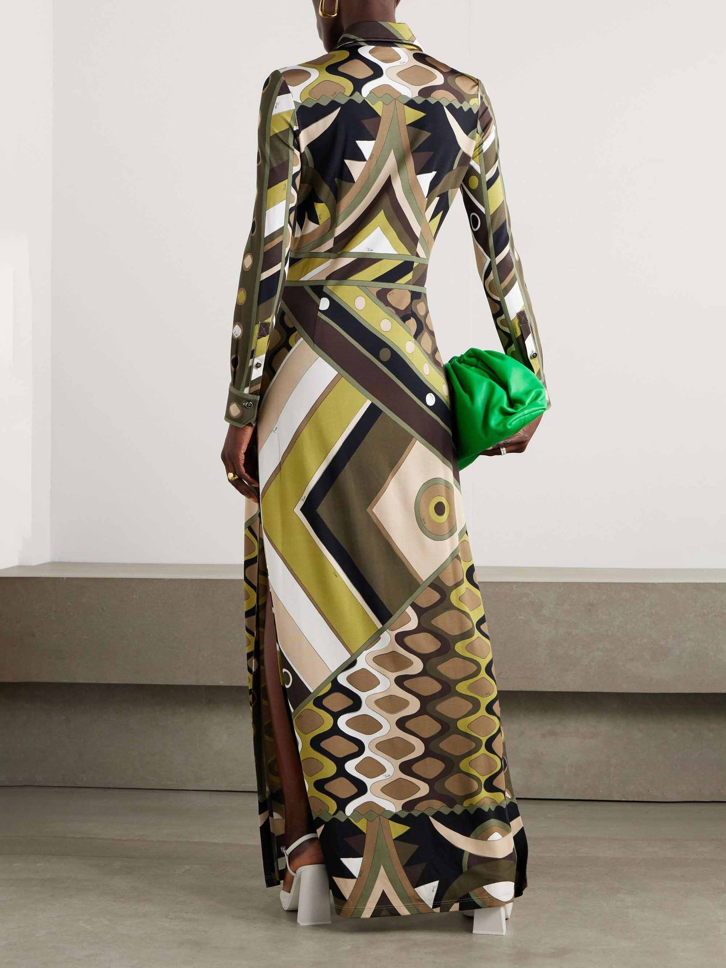 Vintage-Inspired Abstract Print Long Sleeve Maxi Dress