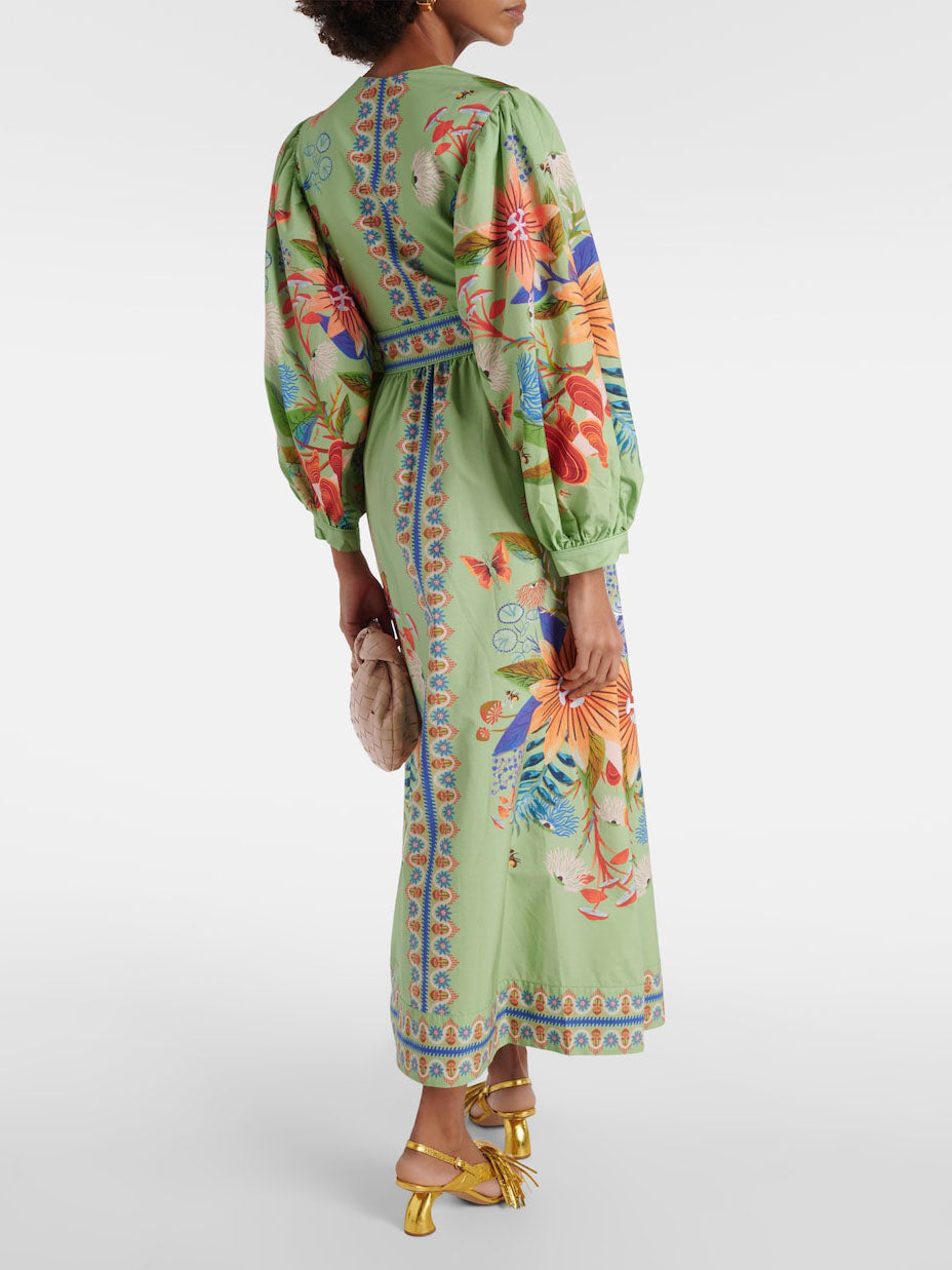 Elegant Floral V-Neck Midi Dress with Single Button Closure