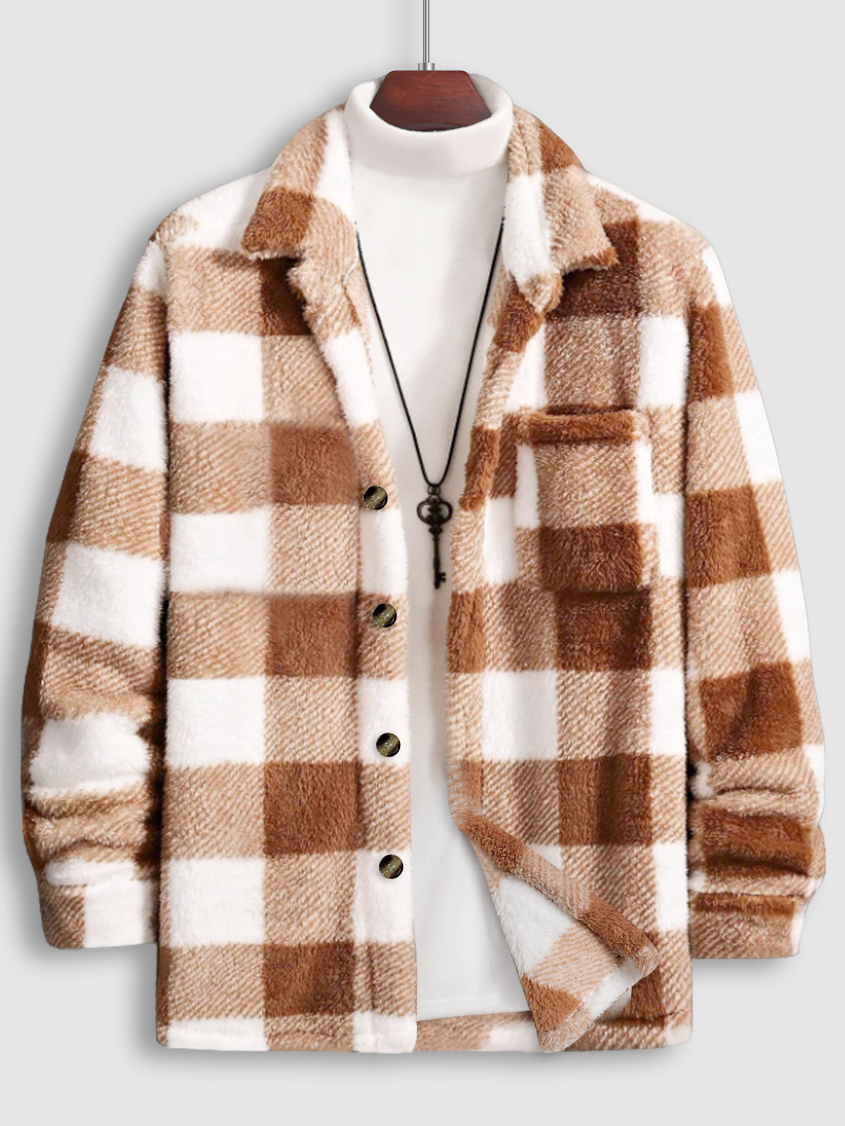TAVEN Plaid Fleece Lapel Jacket