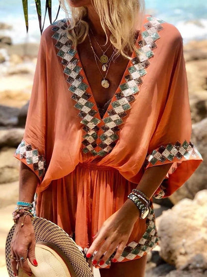 Boho Chic Beach Print Kimono Romper