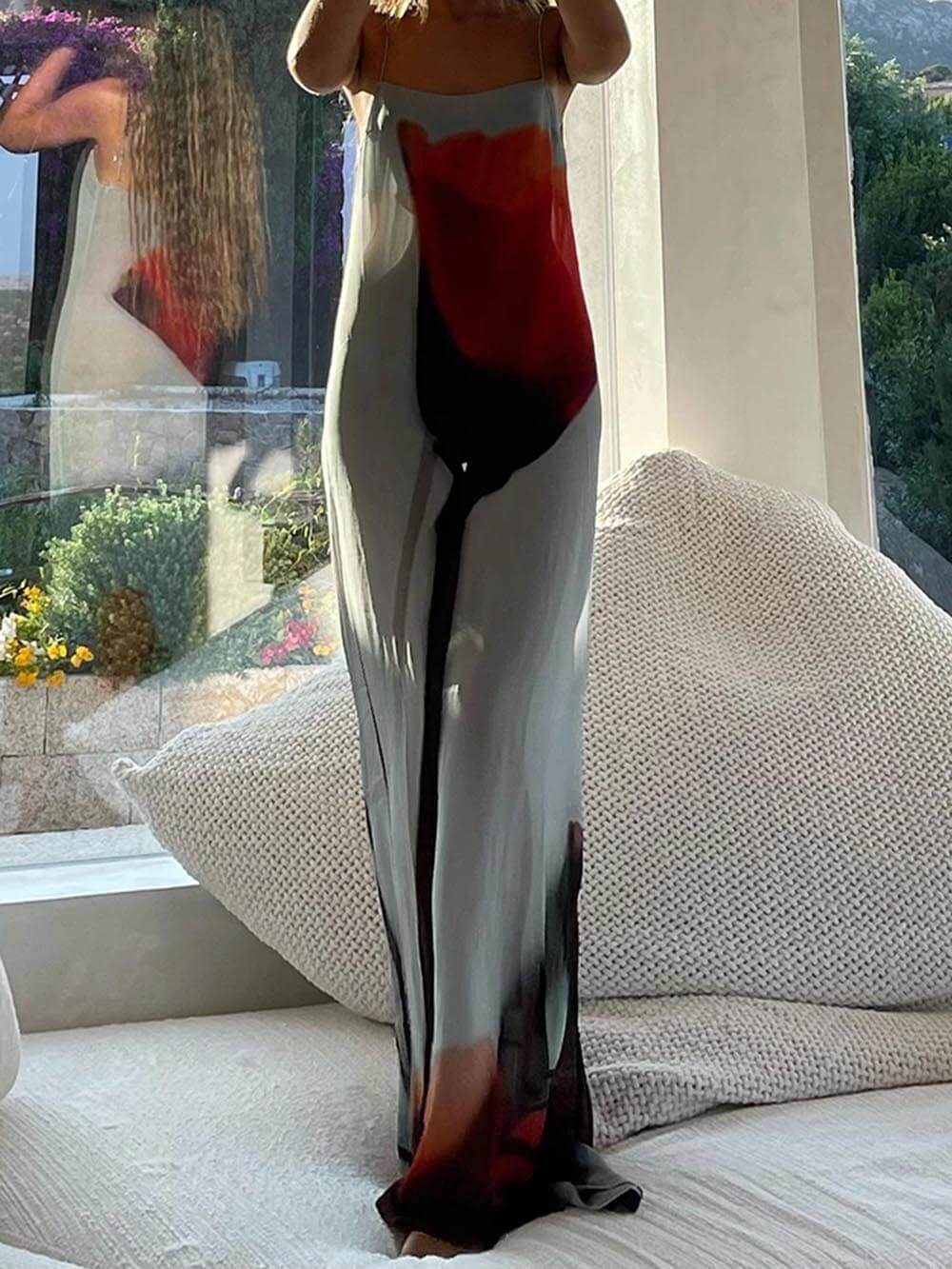 Abstract Tulip Print H-Line Maxi Dress for Vacation