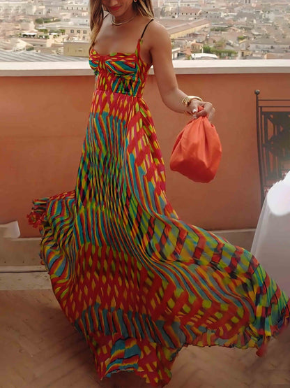 Chic Custom Hand-Painted A-Line Maxi Dress