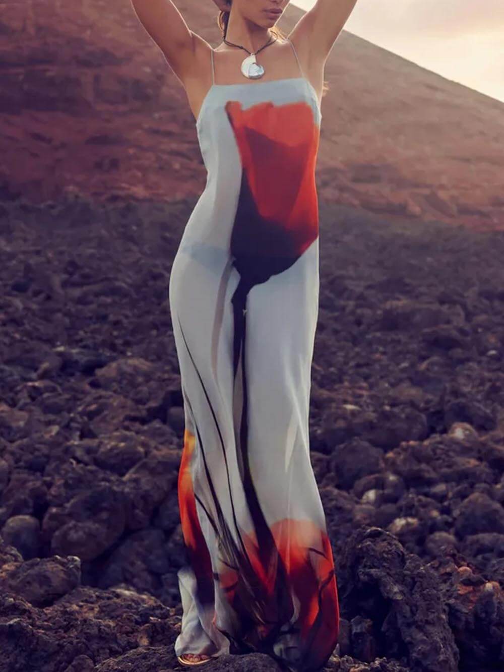 Abstract Tulip Print H-Line Maxi Dress for Vacation