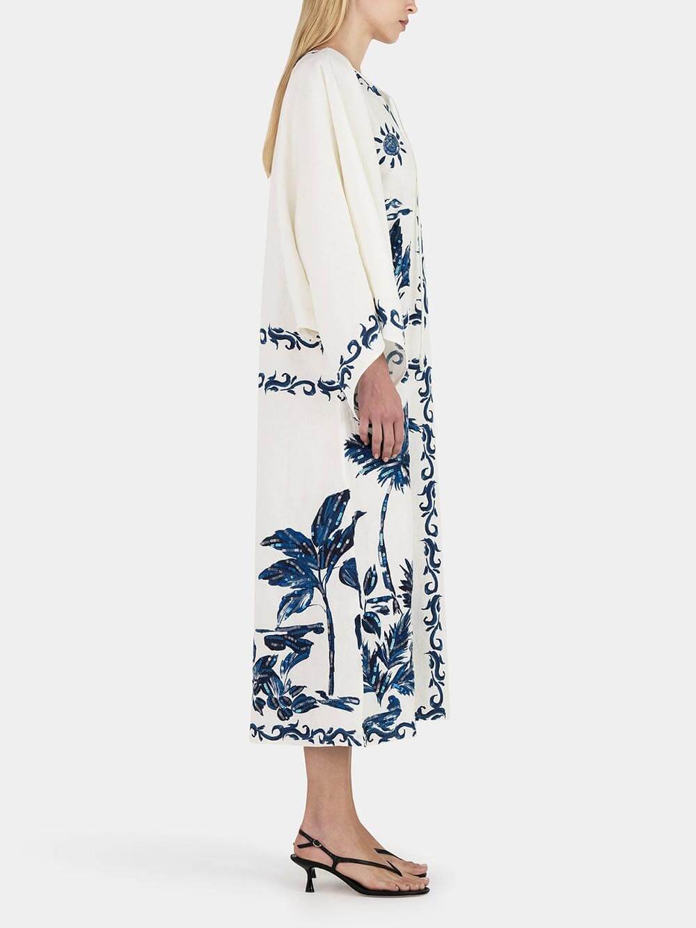 Retro Hawaiian Print Sequin-Embellished Oversized Midi Dress