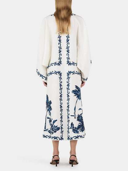 Retro Hawaiian Print Sequin-Embellished Oversized Midi Dress