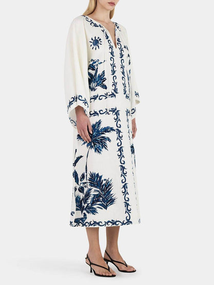 Retro Hawaiian Print Sequin-Embellished Oversized Midi Dress