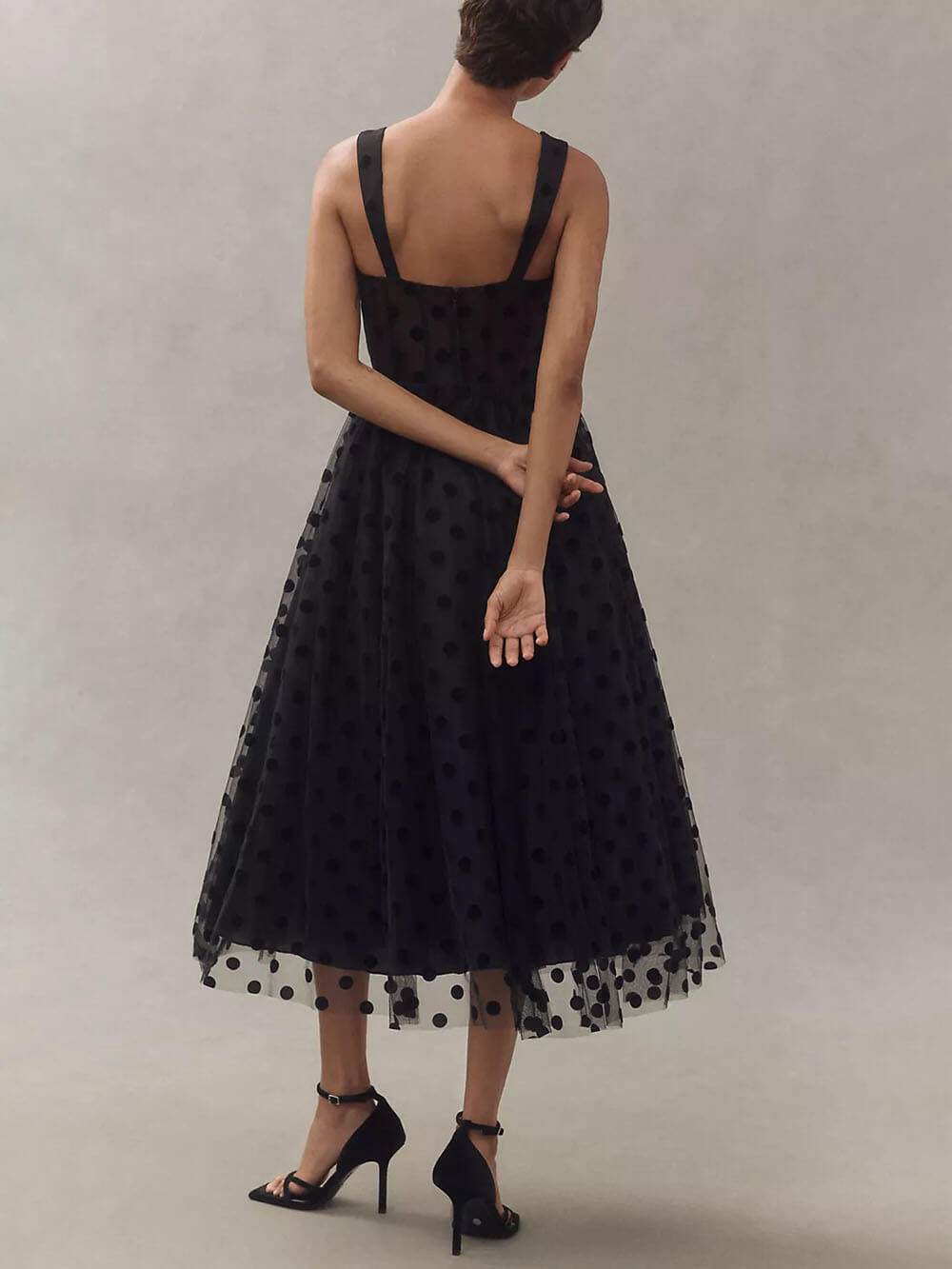 Charming Tulle Polka Dot Sweetheart Bustier A-Line Midi Dress