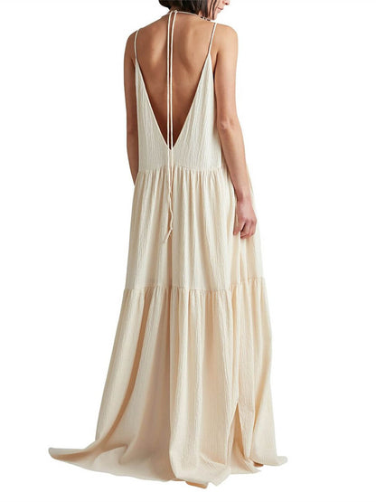 Strappy Maxi Dress with Deep V-Neck for Summer Getaways
