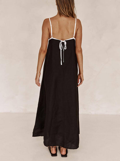 Contrasting Suspender Dress with A-Line Summer Style