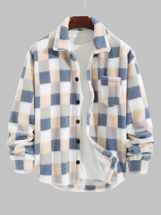 TAVEN Plaid Fleece Lapel Jacket
