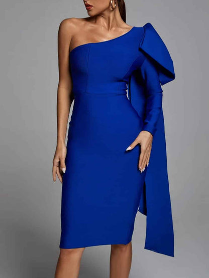 One-Shoulder Bandage Dress in Abbey Blue