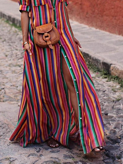 Maxi Skirt with Casual Striped Print