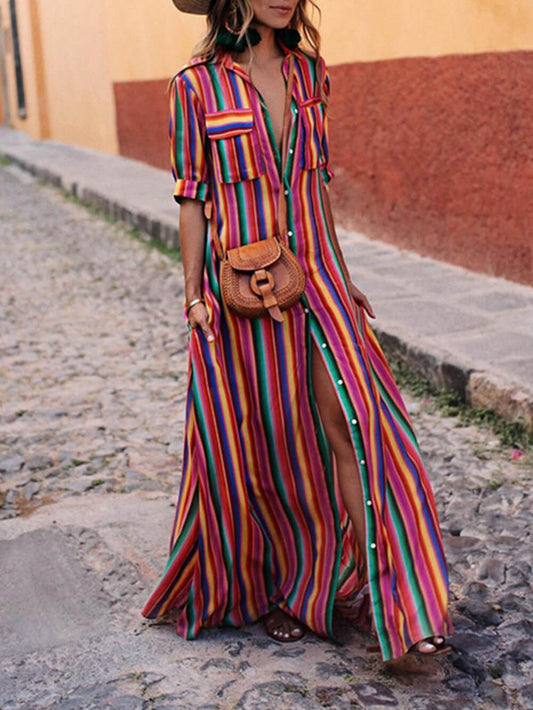 Maxi Skirt with Casual Striped Print