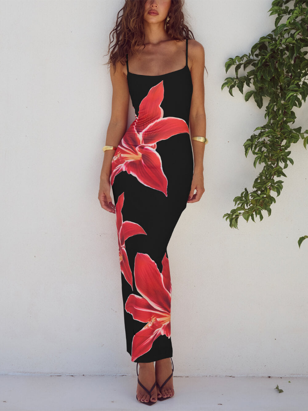 Stunning Floral Print Maxi Dress with Abstract Design