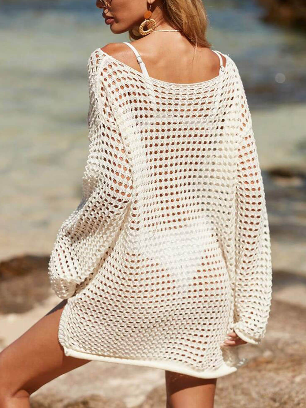 Cutout Knit Beach Bikini Cover-Up with Sun Protection