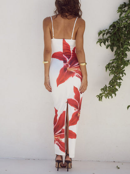 Stunning Floral Print Maxi Dress with Abstract Design