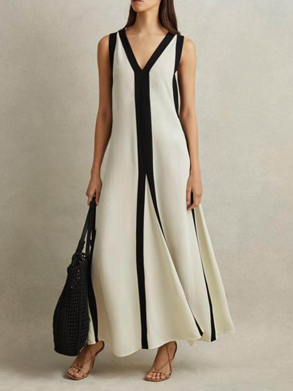 Reversible Colorblock A-Line Maxi Dress