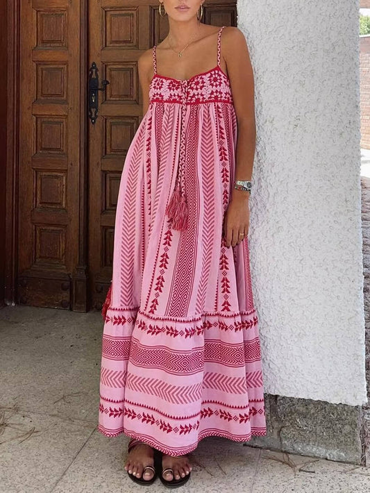 Ethnic-Inspired Crochet Patchwork Knitted Maxi Slip Dress