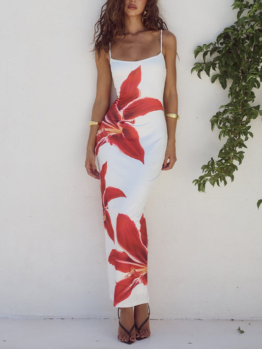 Stunning Floral Print Maxi Dress with Abstract Design