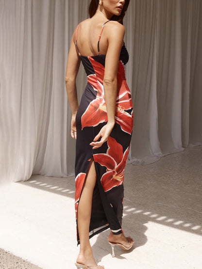 Stunning Floral Print Maxi Dress with Abstract Design