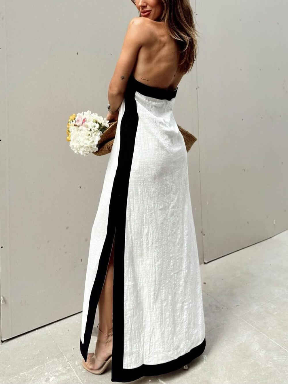 Color Block Maxi Dress with Halter Neck and Slit