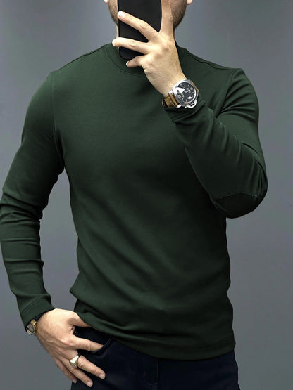 Modal Blend Elbow Patch Long Sleeve Tee:Slim Fit