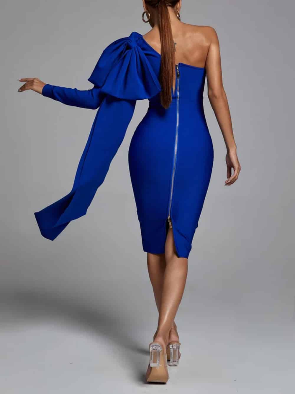One-Shoulder Bandage Dress in Abbey Blue