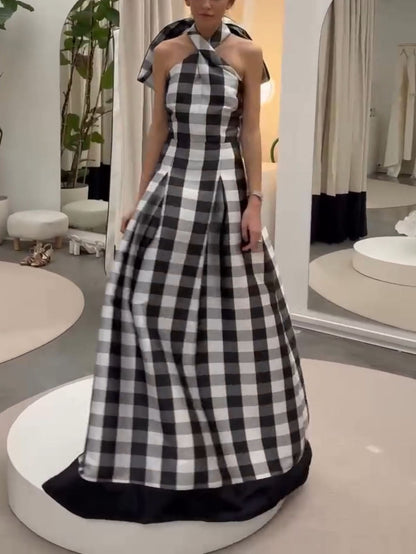 Timeless Plaid Halter Neck Maxi Dress