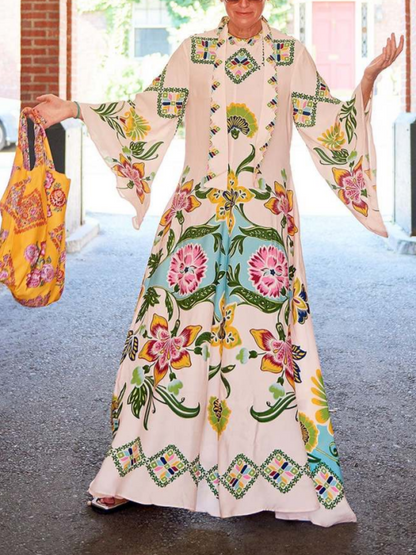 Elegant Floral Print Maxi Dress with Flowing Design
