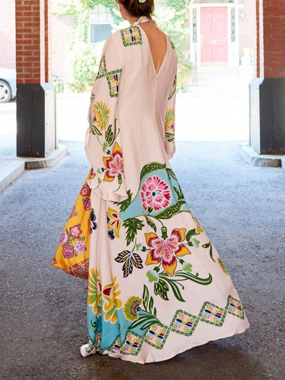Elegant Floral Print Maxi Dress with Flowing Design