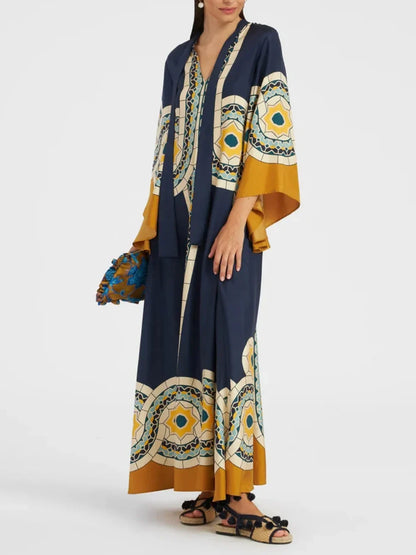 Maxi Dress with Twill Art Deco Print