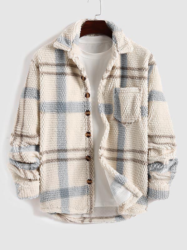 BRAMEN Plaid Fleece Lapel Jacket