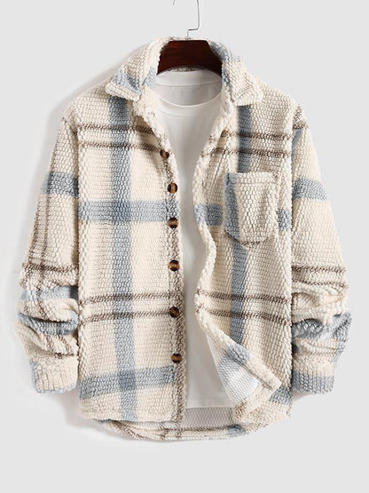 BRAMEN Plaid Fleece Lapel Jacket