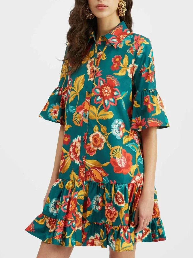 Graceful Floral Print Mini Dress
