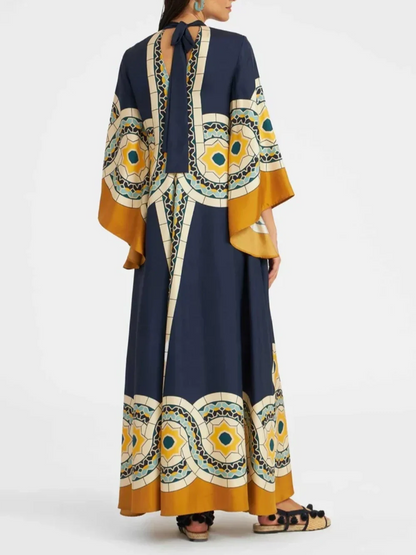 Maxi Dress with Twill Art Deco Print