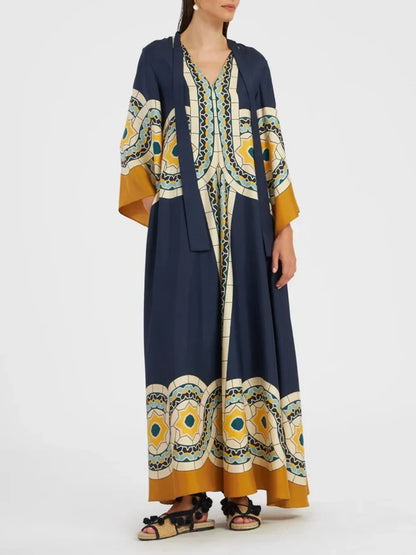 Maxi Dress with Twill Art Deco Print
