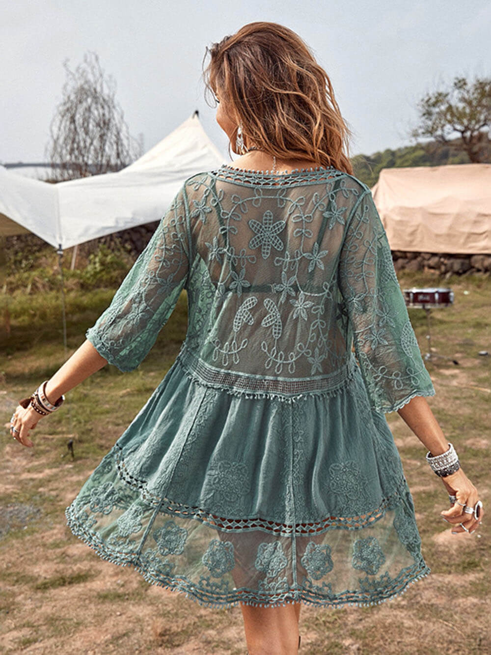 Flowy Lace Beach Cover-Up Dress for Vacation