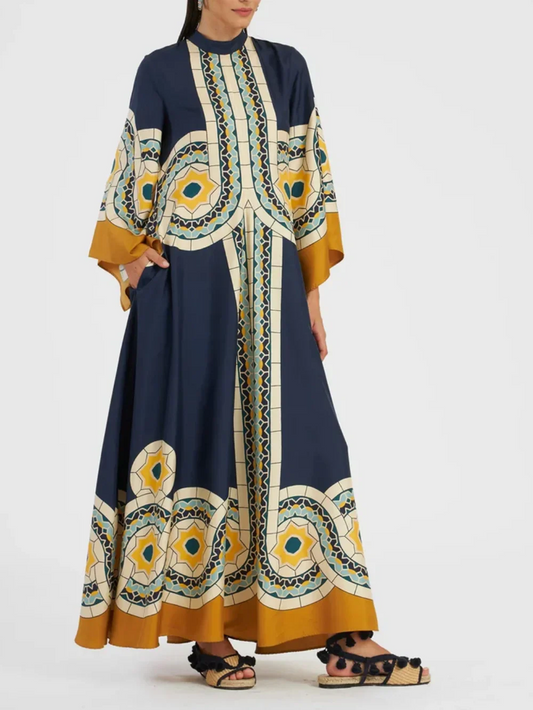 Maxi Dress with Twill Art Deco Print