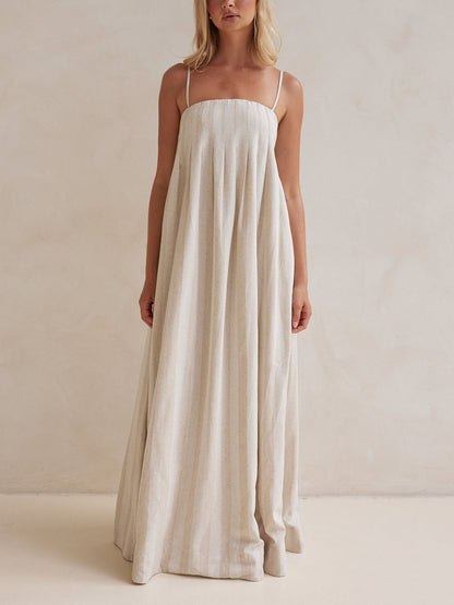 Striped Maxi Dress with Casual Halter Neck