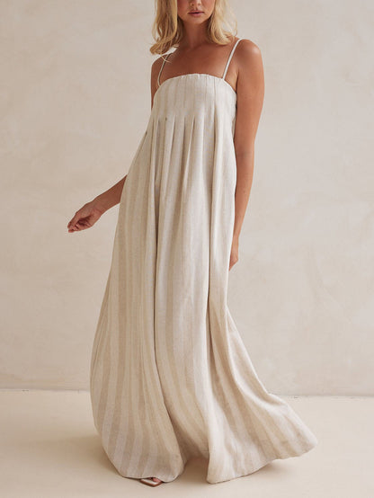 Striped Maxi Dress with Casual Halter Neck