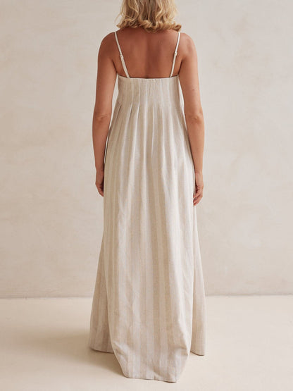 Striped Maxi Dress with Casual Halter Neck