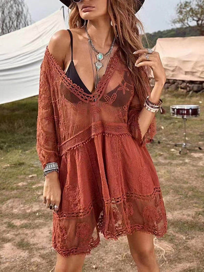 Flowy Lace Beach Cover-Up Dress for Vacation