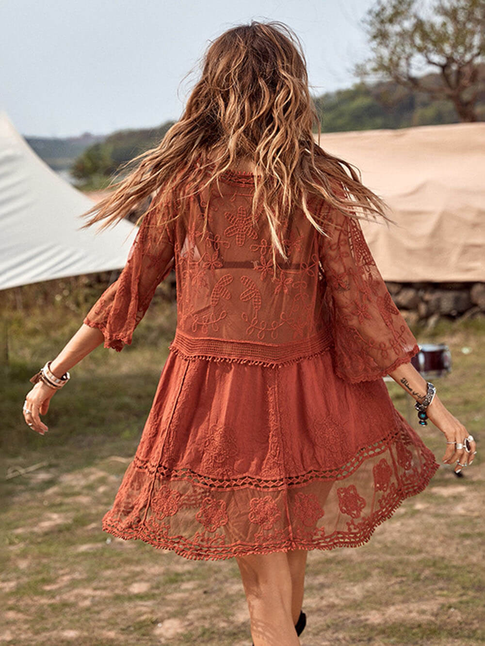 Flowy Lace Beach Cover-Up Dress for Vacation