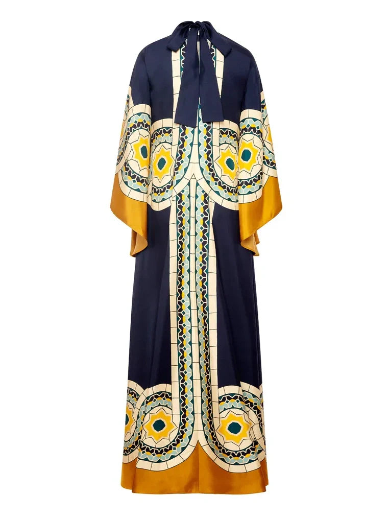 Maxi Dress with Twill Art Deco Print
