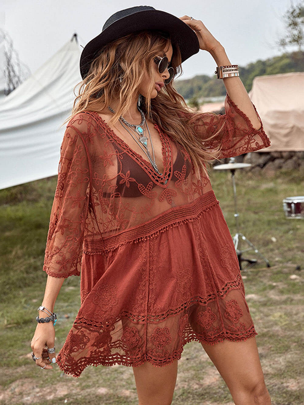 Flowy Lace Beach Cover-Up Dress for Vacation