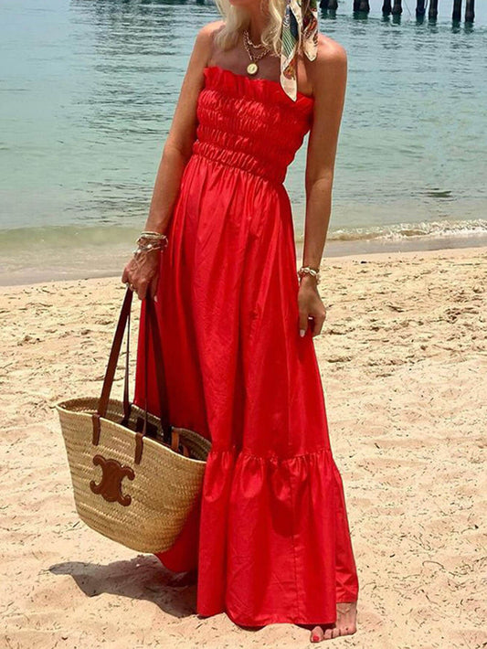 Off-Shoulder Smocked Bust Maxi Dress for Vacation