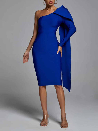 One-Shoulder Bandage Dress in Abbey Blue